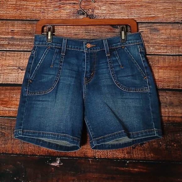 Levi's 515 Jean Shorts Size 4 Mid Rise Patch Pockets Blue Denim Stretch '09 - Picture 1 of 7